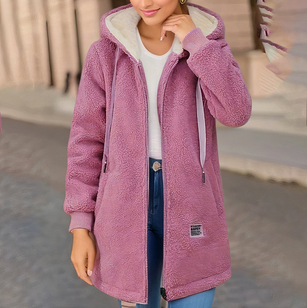 Women's Hooded Teddy Fleece Jacket with Zip Front
