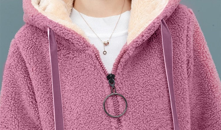 Women's Hooded Teddy Fleece Jacket with Zip Front