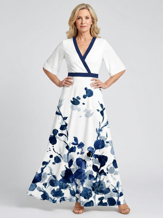 Eliza | V Neck Short Sleeve Floral Maxi Dress