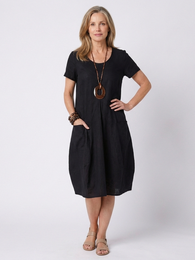 Diane | Short Sleeve Pleated Knee Length Dress