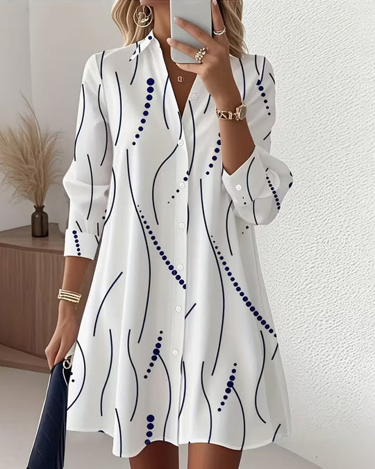Women's Shirt Dress with Wavy Collar and Button Front