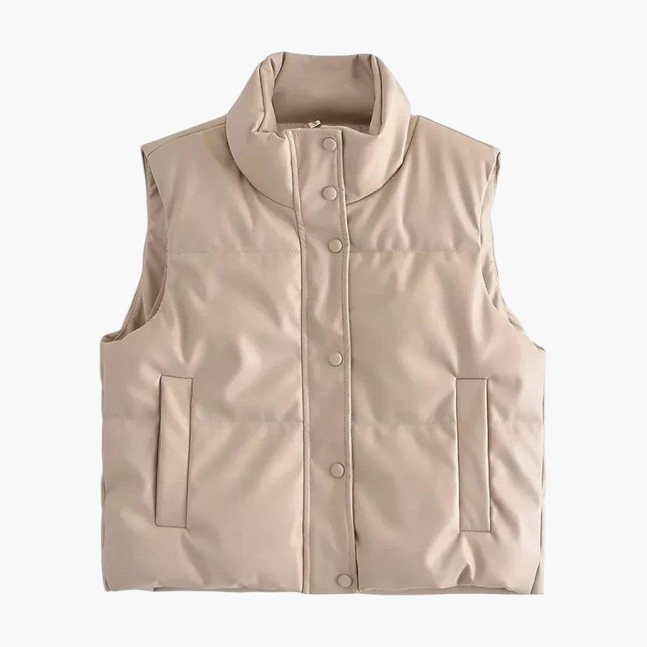 Women's Puffer Gilet with Stand Collar and Zip Fastening