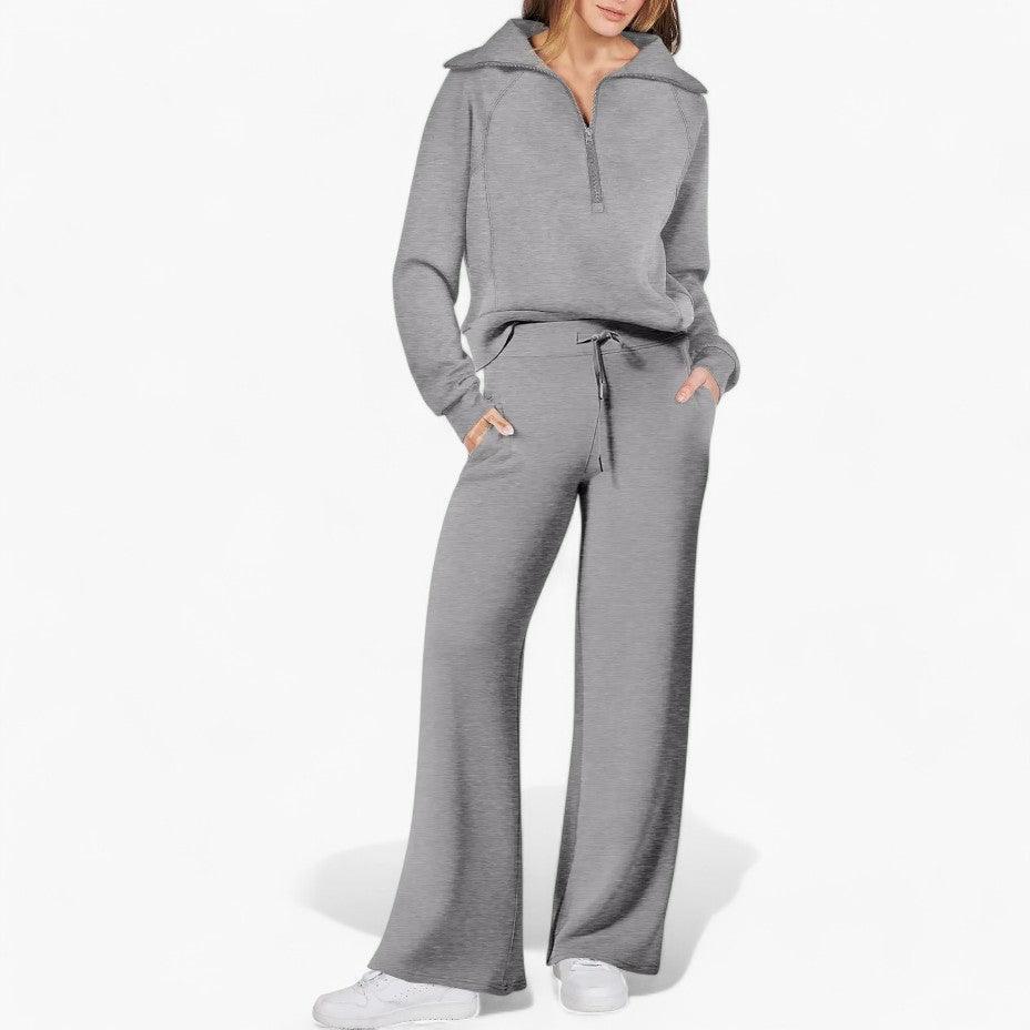 Women’s Two-Piece Lounge Set with Zip-Up Top and Matching Bottoms