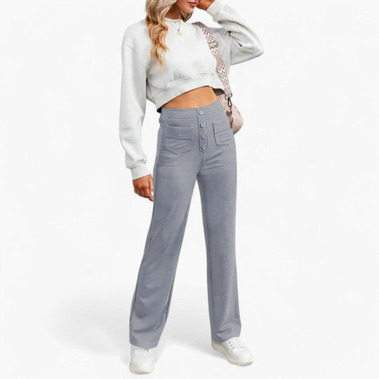 Women's Elastic Waist Trousers with Shaping Fit and Full Length