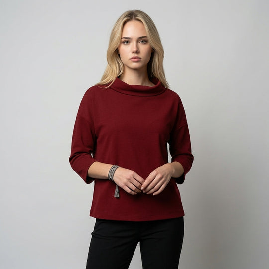 Women's Relaxed High-Neck Top with Wide Lapels