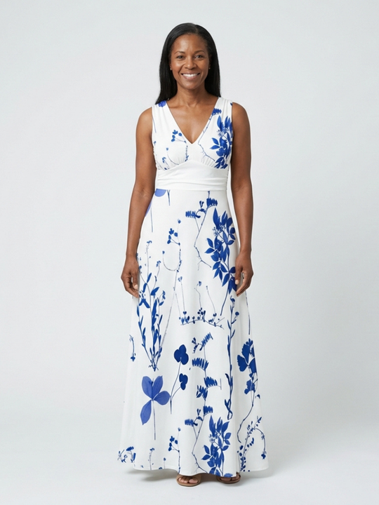 Seraphina | Sleeveless V Neck Floral Maxi Dress