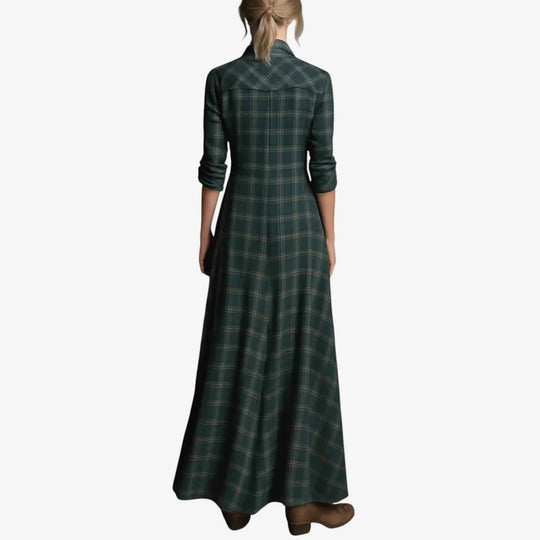 Women's Casual Checkered Dress with Button-Down Detail and Side Pockets