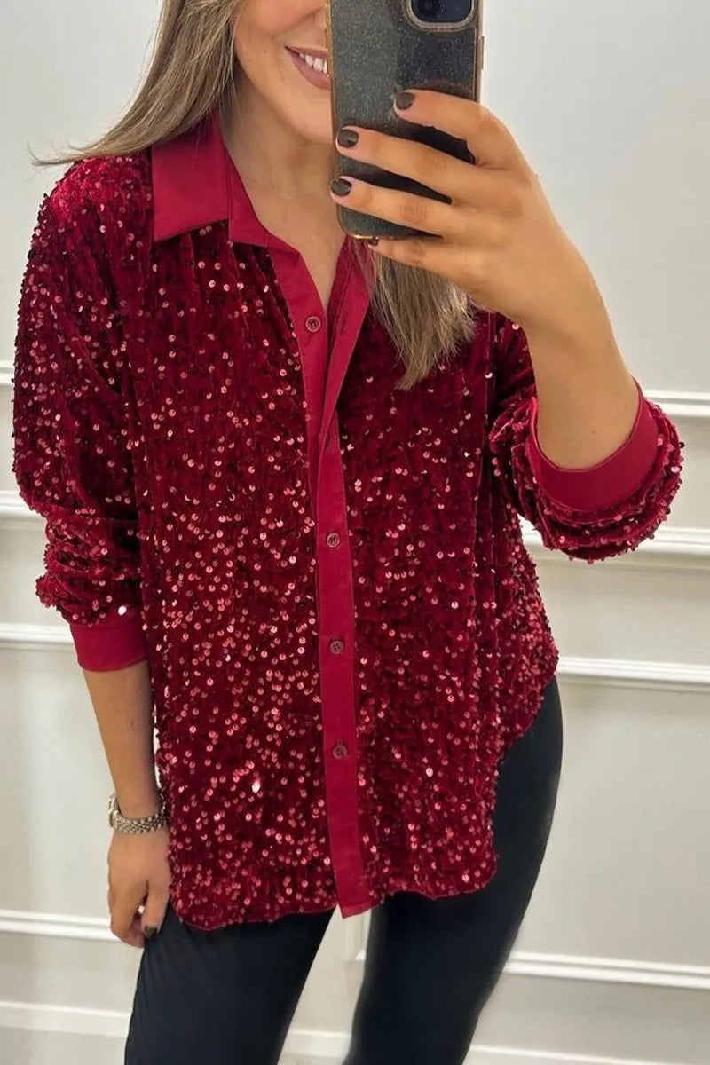 Women's Shimmer Sequin Shirt with Elegant Design and Comfortable Fit