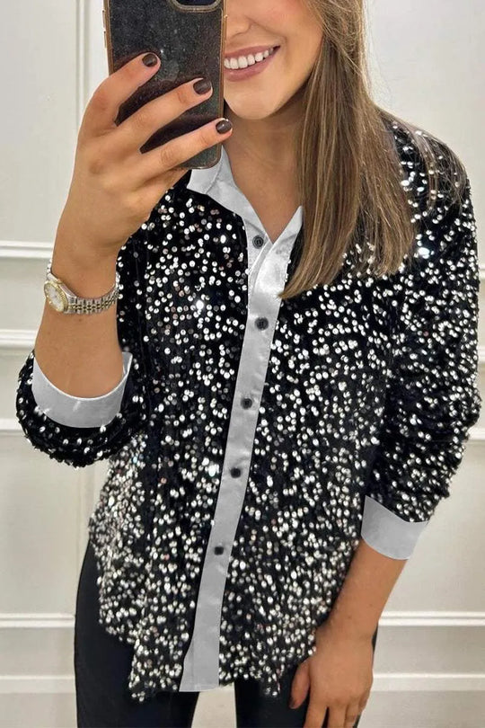 Women's Shimmer Sequin Shirt with Elegant Design and Comfortable Fit