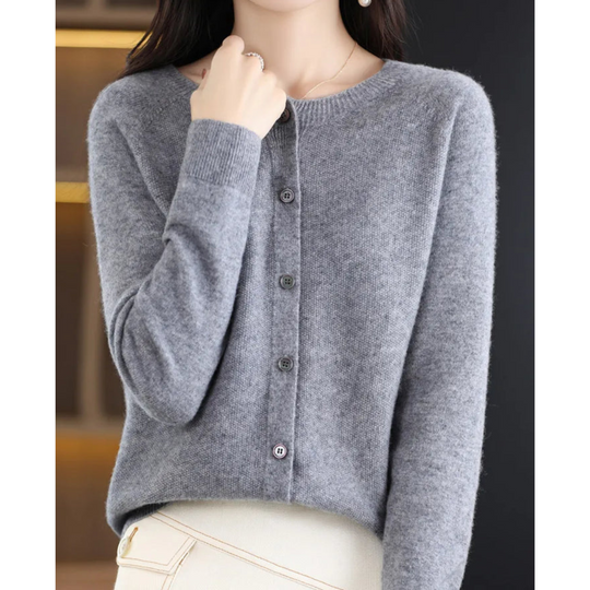Women's Button-Front Cardigan with Long Sleeves