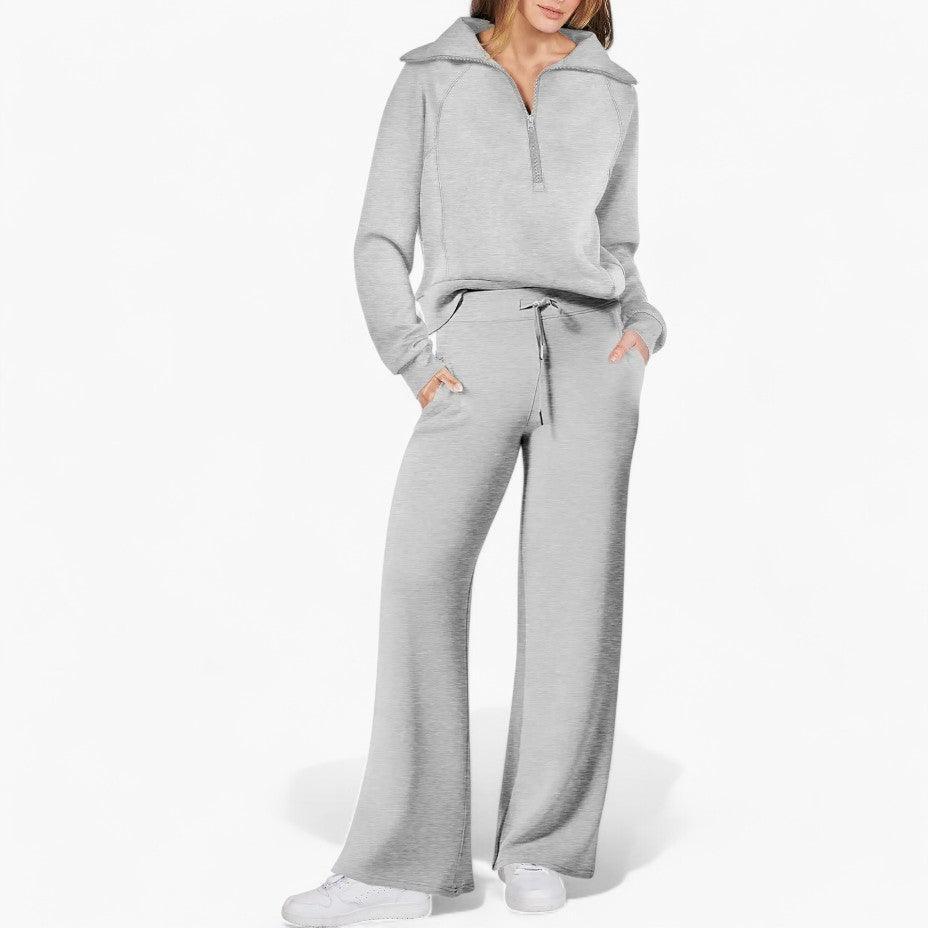 Women’s Two-Piece Lounge Set with Zip-Up Top and Matching Bottoms