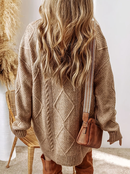 Women's Cable Knit Oversized Jumper Dress with Ribbed Cuffs