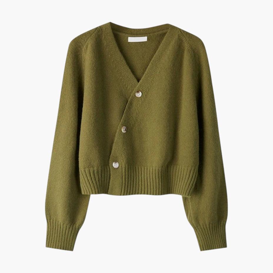 Women’s V-Neck Cardigan with Button-Up Front and Long Sleeves