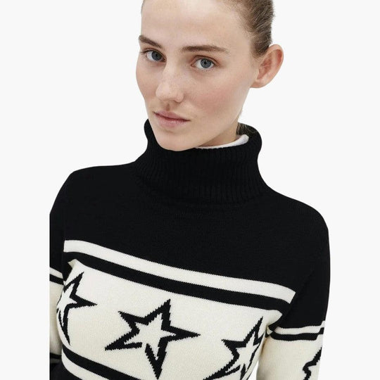 Women's Oversized Star-Pattern Turtleneck Jumper with Long Sleeves