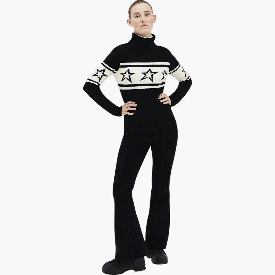 Women's Oversized Star-Pattern Turtleneck Jumper with Long Sleeves
