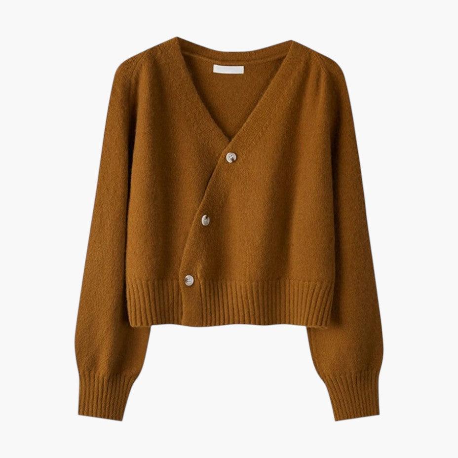 Women’s V-Neck Cardigan with Button-Up Front and Long Sleeves