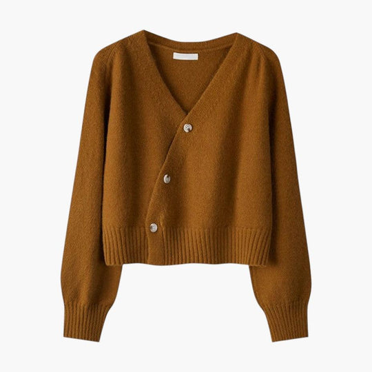 Women’s V-Neck Cardigan with Button-Up Front and Long Sleeves