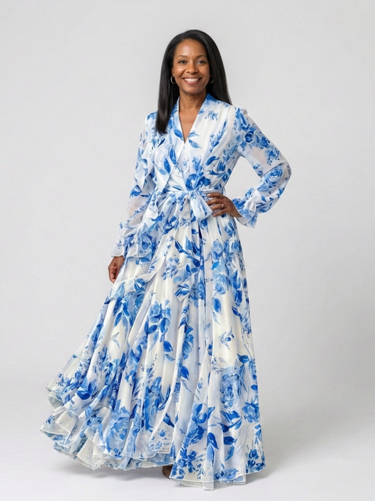 Lillian | Floral Long Sleeve Wrap Maxi Dress
