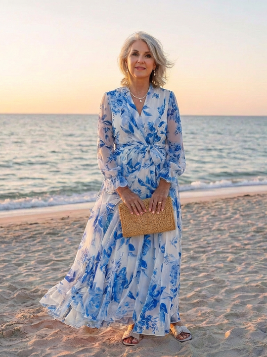 Lillian | Floral Long Sleeve Wrap Maxi Dress