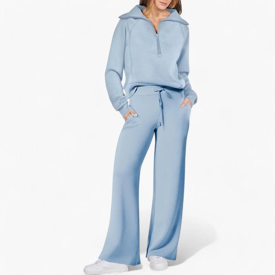 Women’s Two-Piece Lounge Set with Zip-Up Top and Matching Bottoms