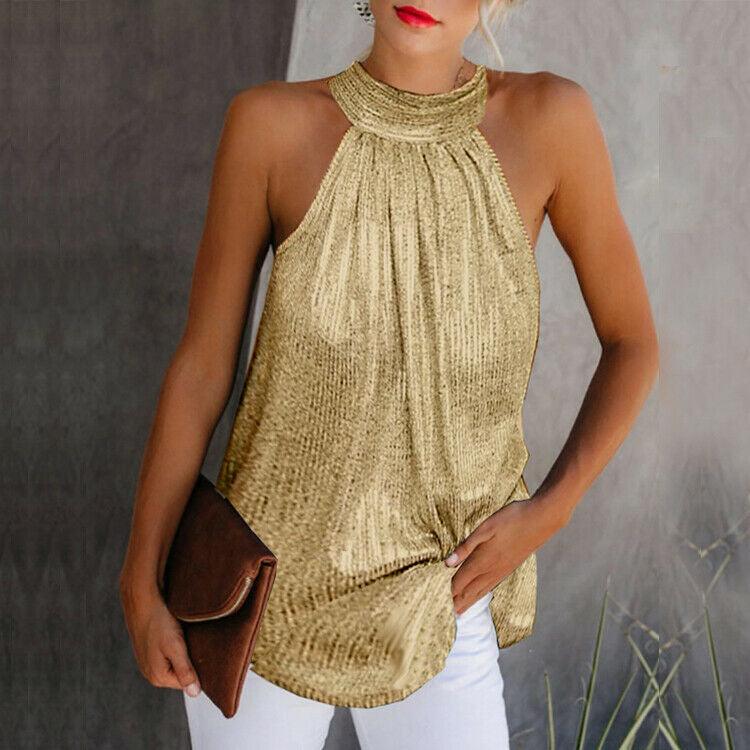 Women's Halter Top with Round Neckline and Versatile Design