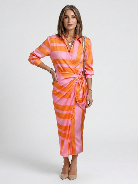 Nadine | Long Sleeve Printed Midi Wrap Dress