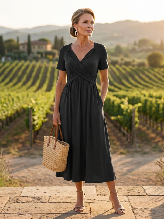 Marina | Short Sleeve V Neck Maxi Dress