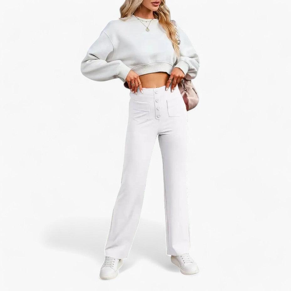 Women's Elastic Waist Trousers with Shaping Fit and Full Length